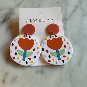 NWT Dangle Flower Earrings Red Tulip geometric abstract one size fits